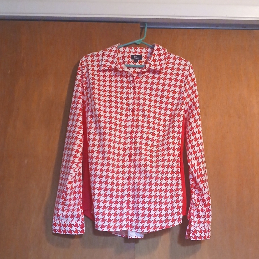 Kim Rogers Red and White Houndstooth Shirt